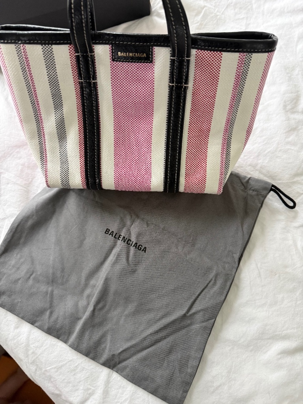 Balenciaga Leather Top Handle Bag Tote | Pink & Black Striped